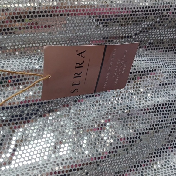 SERRA Ladies Silver Sequin A-Line Mid Length Skirt Size M NWT - Picture 5 of 7